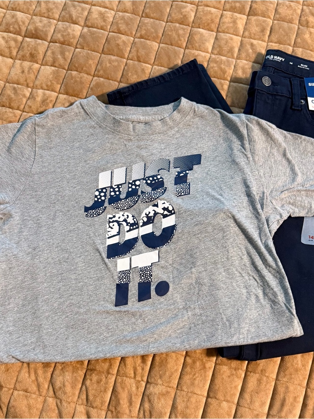 Old Navy NWT blue pants and  Grey with Nike 'Just Do It' Graphic Tee